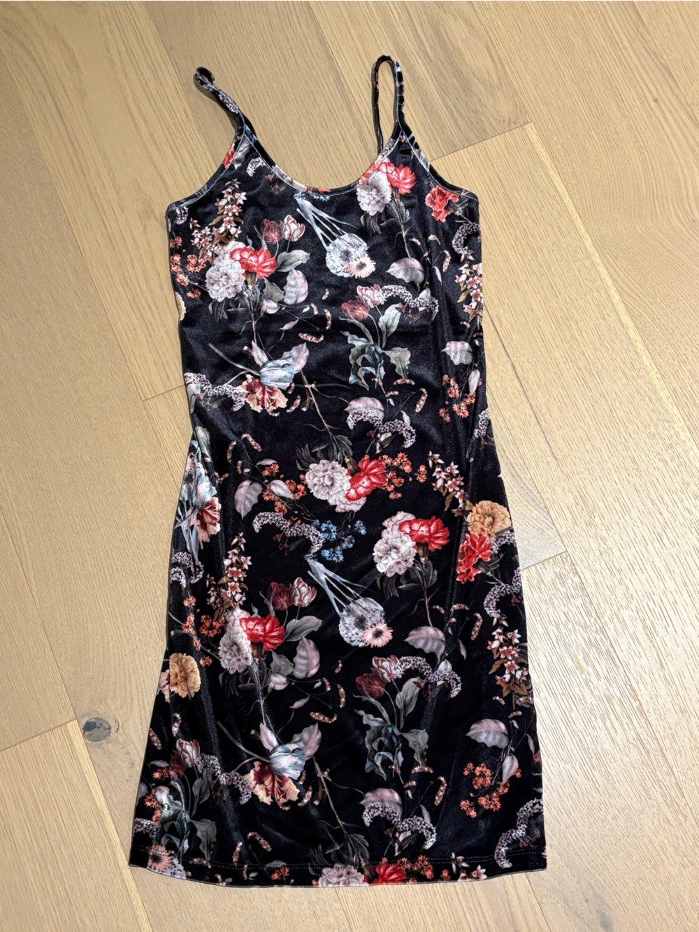 Black Floral Velvet Slip Dress